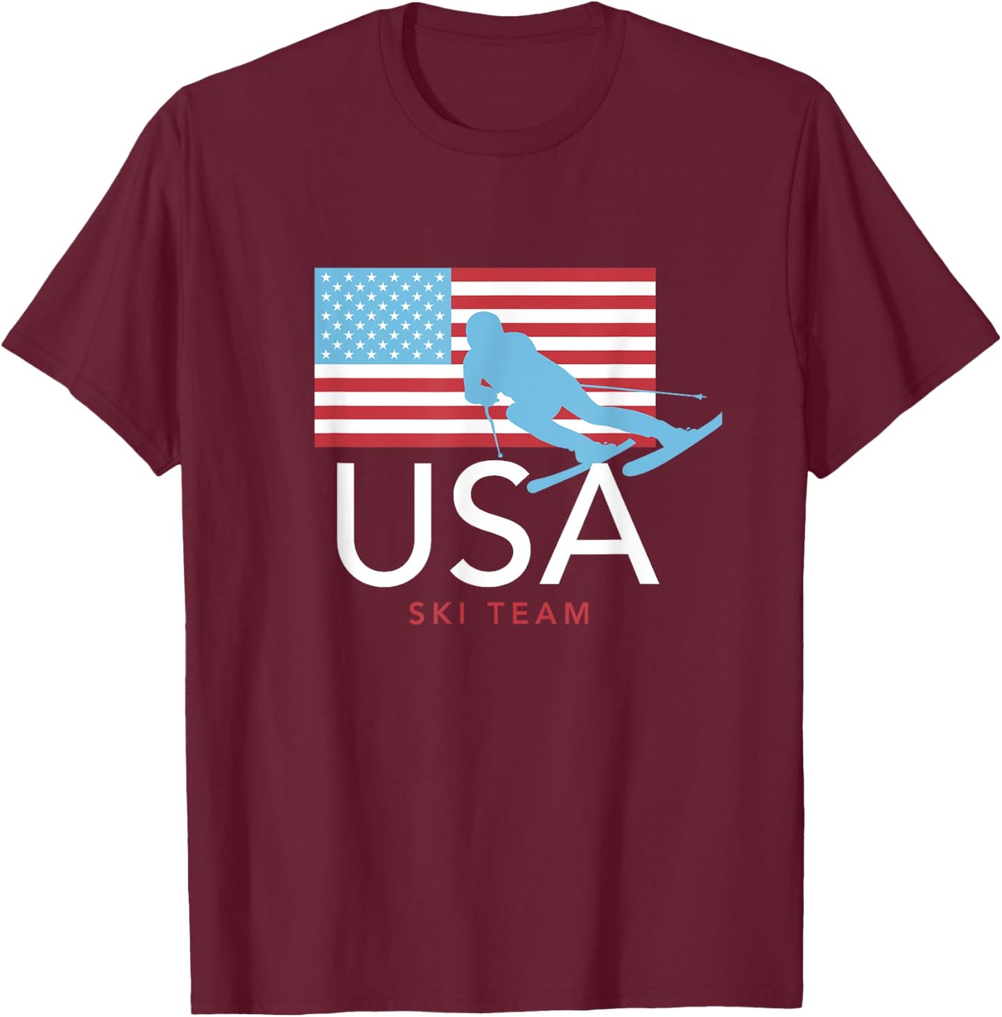 USA Ski Team American Flag : Winter Sports Games T-Shirt - T-Shirt | Maroon