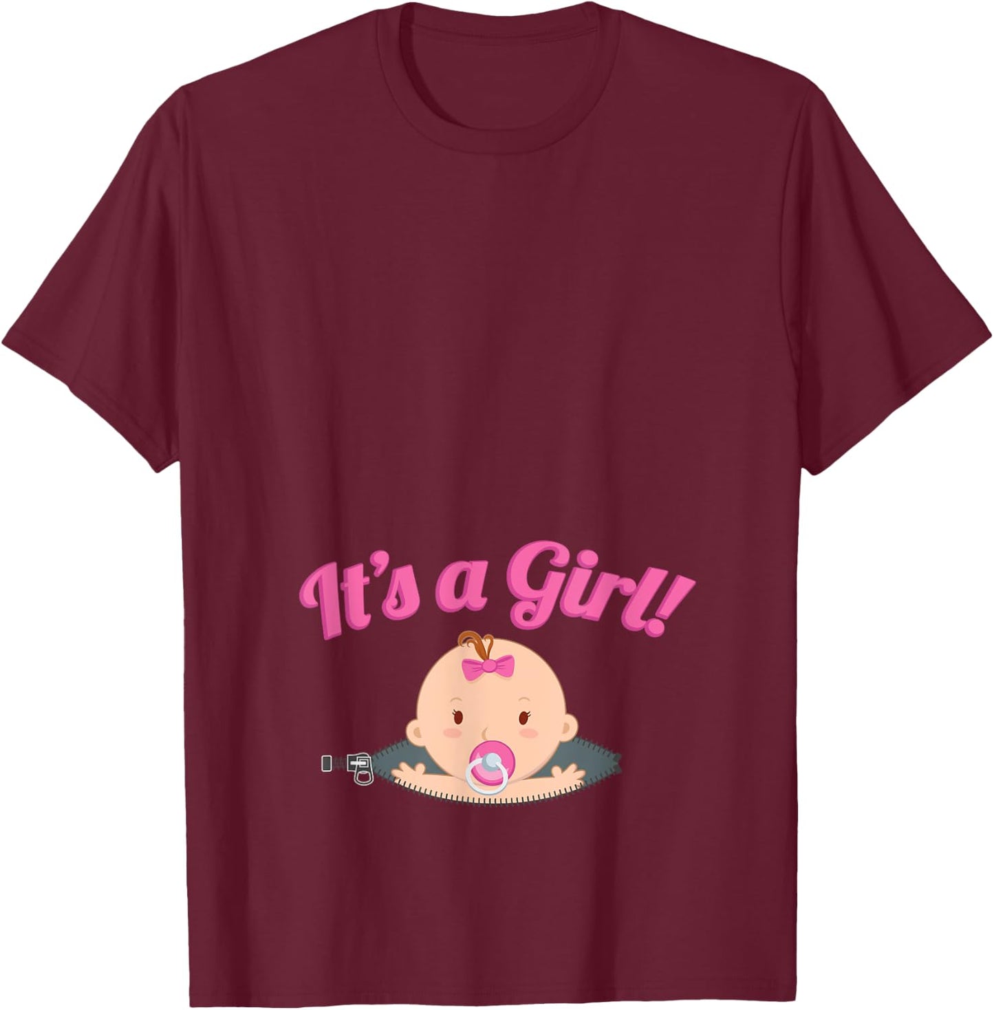 Pregnancy Shirt, It's A Girl! Baby Peeking Out, Zany Brainy T-Shirt - T-Shirt | Maroon