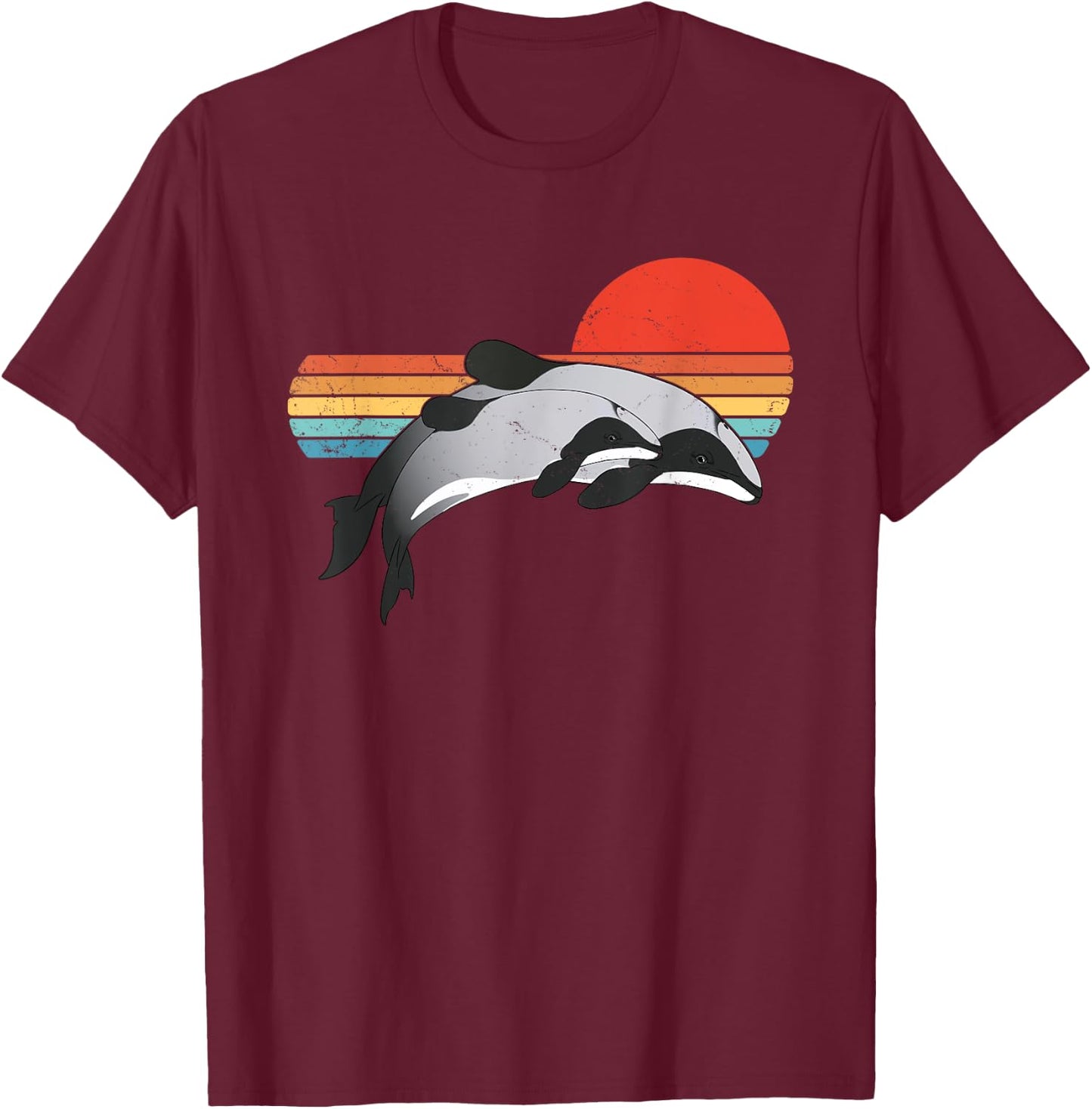 Maui Dolphin Hector's Dolphin vintage sunset T-Shirt - T-Shirt | Maroon