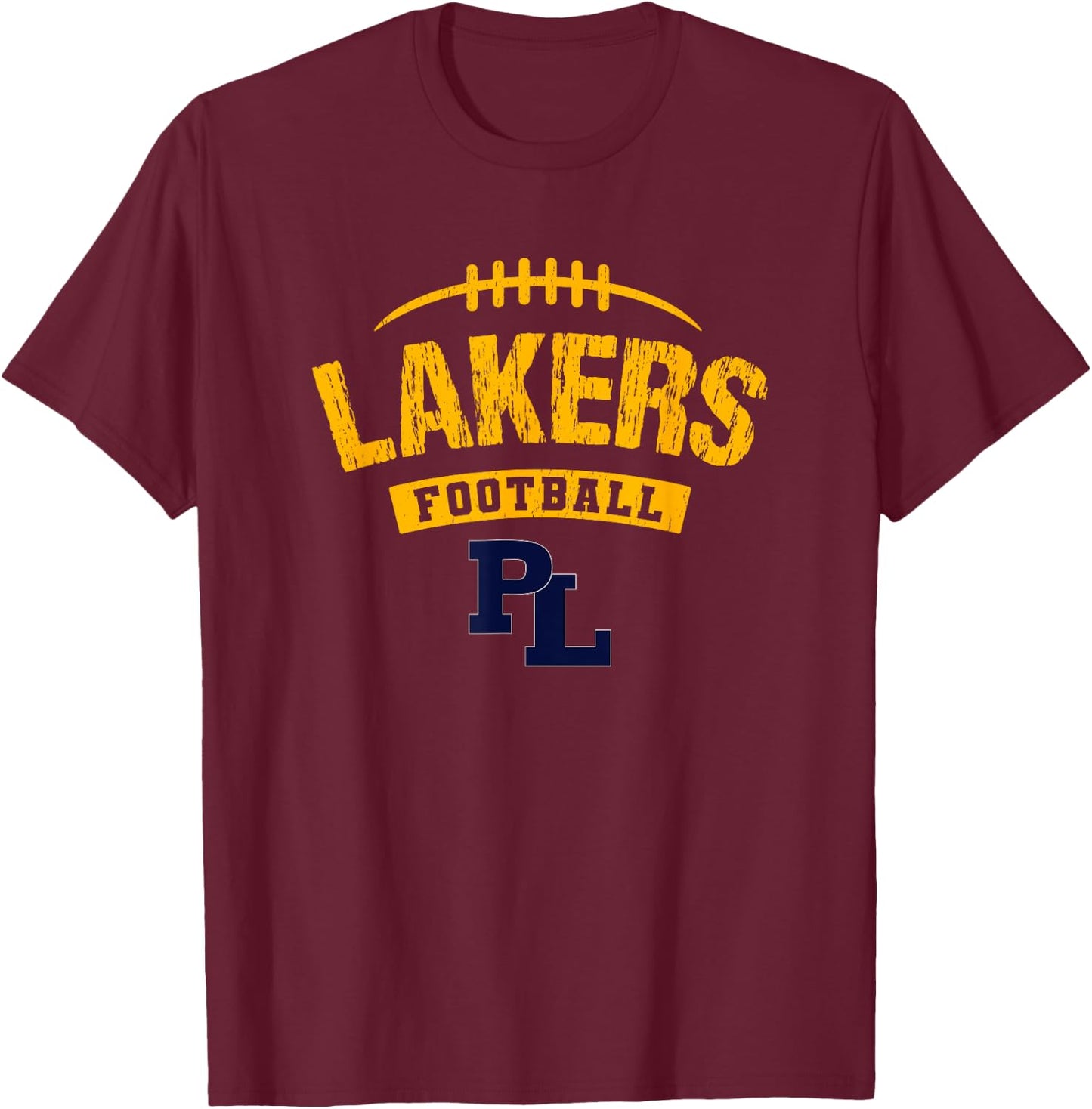 Prior Lake Lakers Logo Football Distressed HS T-Shirt - T-Shirt | Maroon
