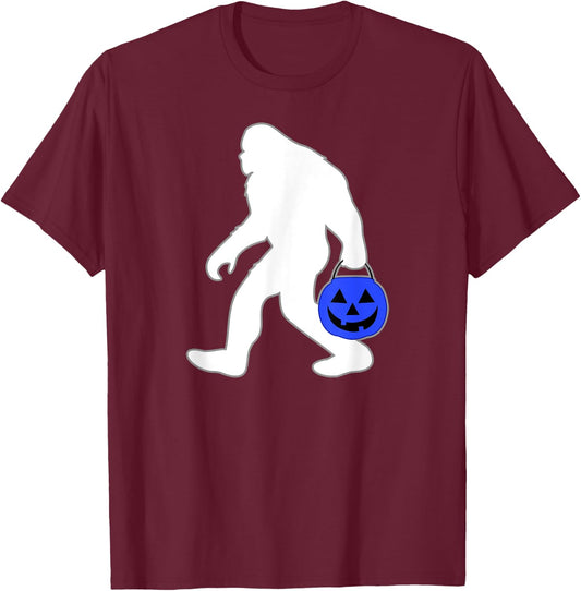 Halloween Autism Blue Pumpkin Bucket Trick or Treat Bigfoot T-Shirt - T-Shirt | Maroon