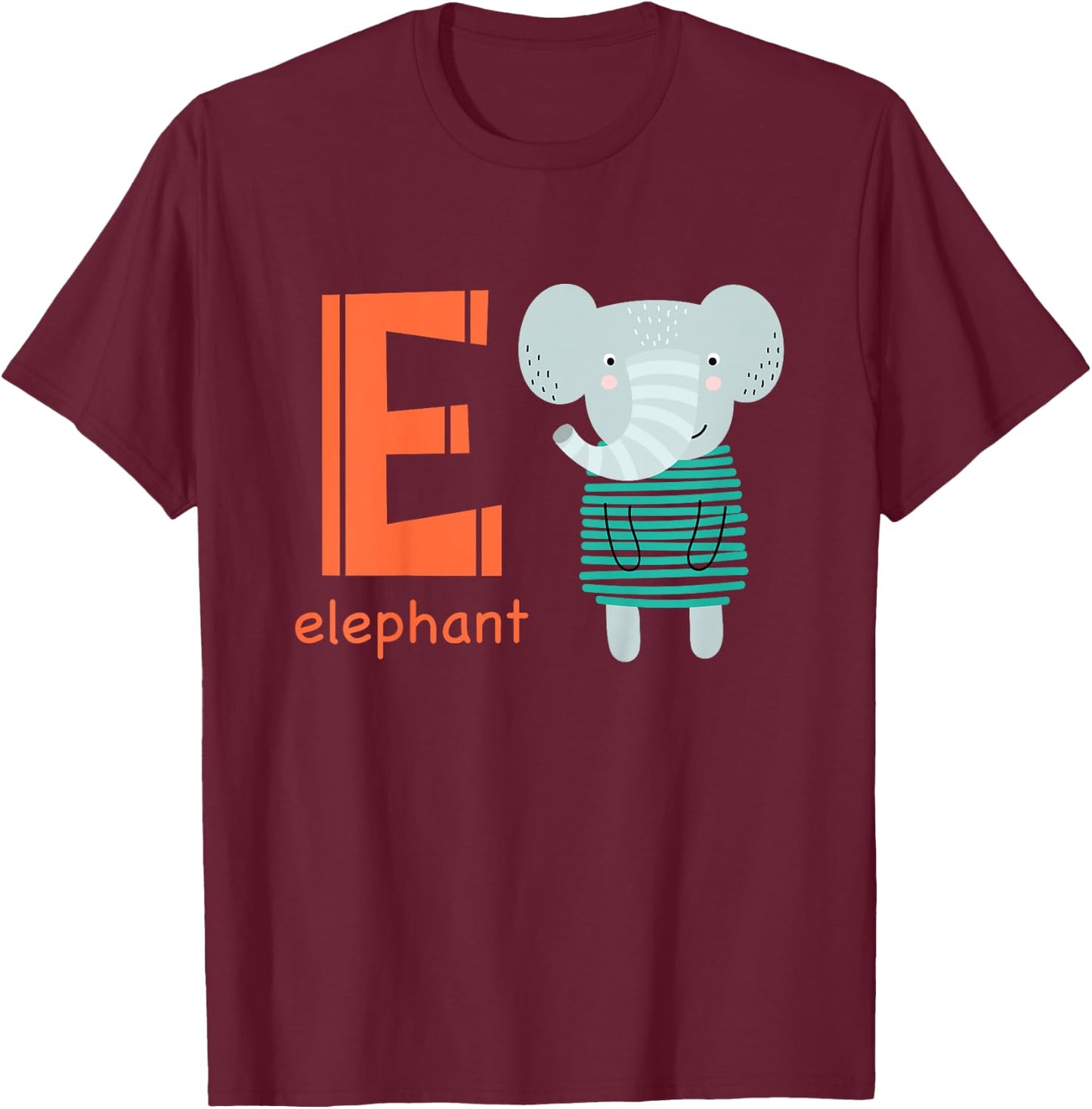 Elephant Letter E Alphabet Cute Animal Boys Or Girls T-Shirt - T-Shirt | Maroon