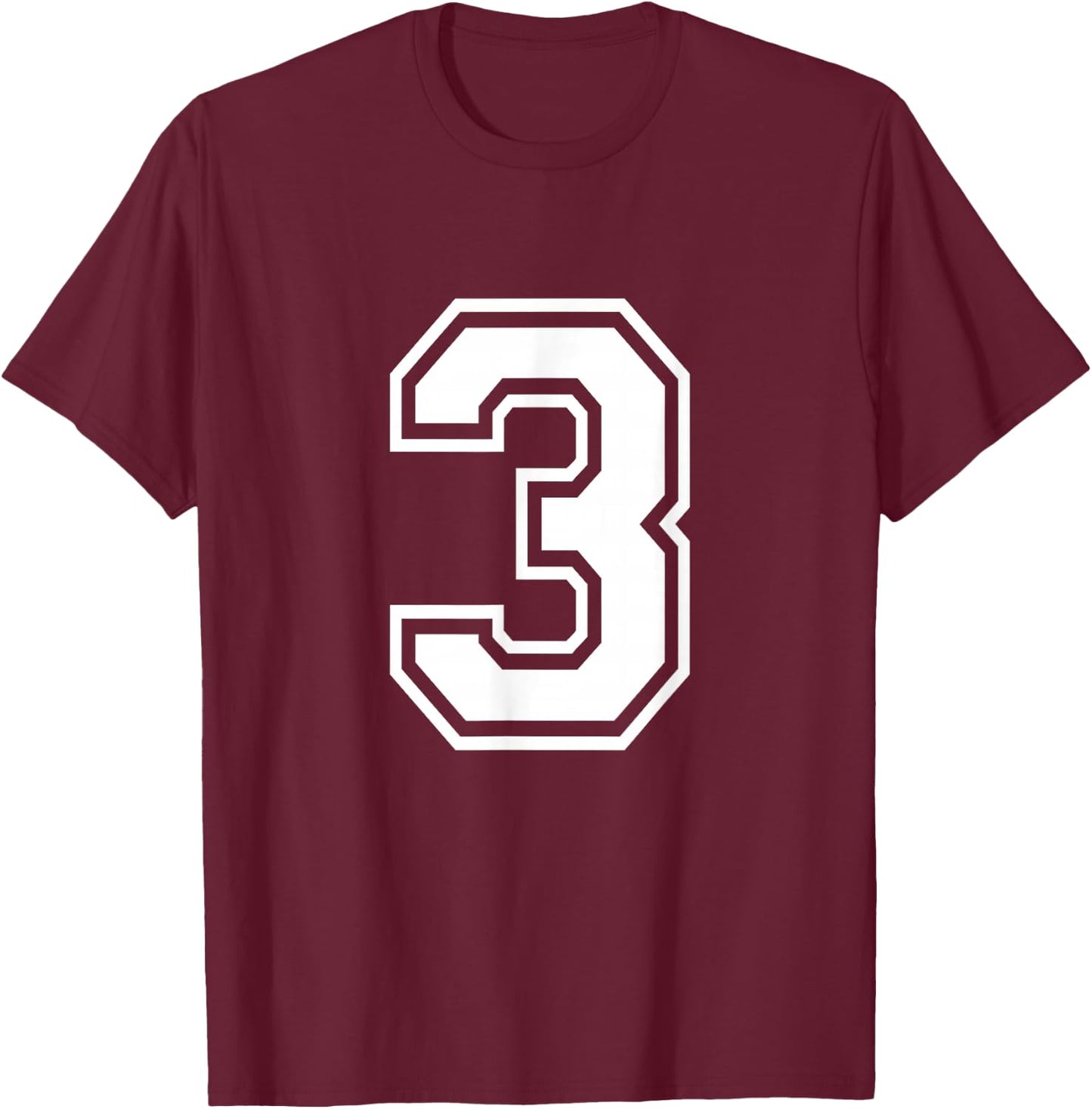 Number 3 Birthday Varsity Sports Team Jersey T-Shirt - T-Shirt | Maroon