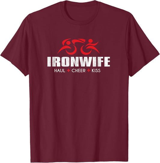 IRONWIFE Tri IronSherpa Triathlon - Haul Cheer Triathlete T-Shirt - T-Shirt | Maroon