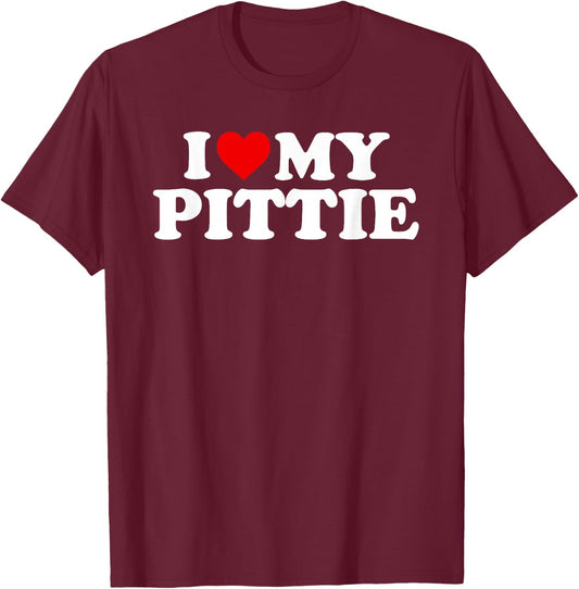 Pittie Design: I Love My Pittie Design For Pit Bull Mom Dad T-Shirt - T-Shirt | Maroon
