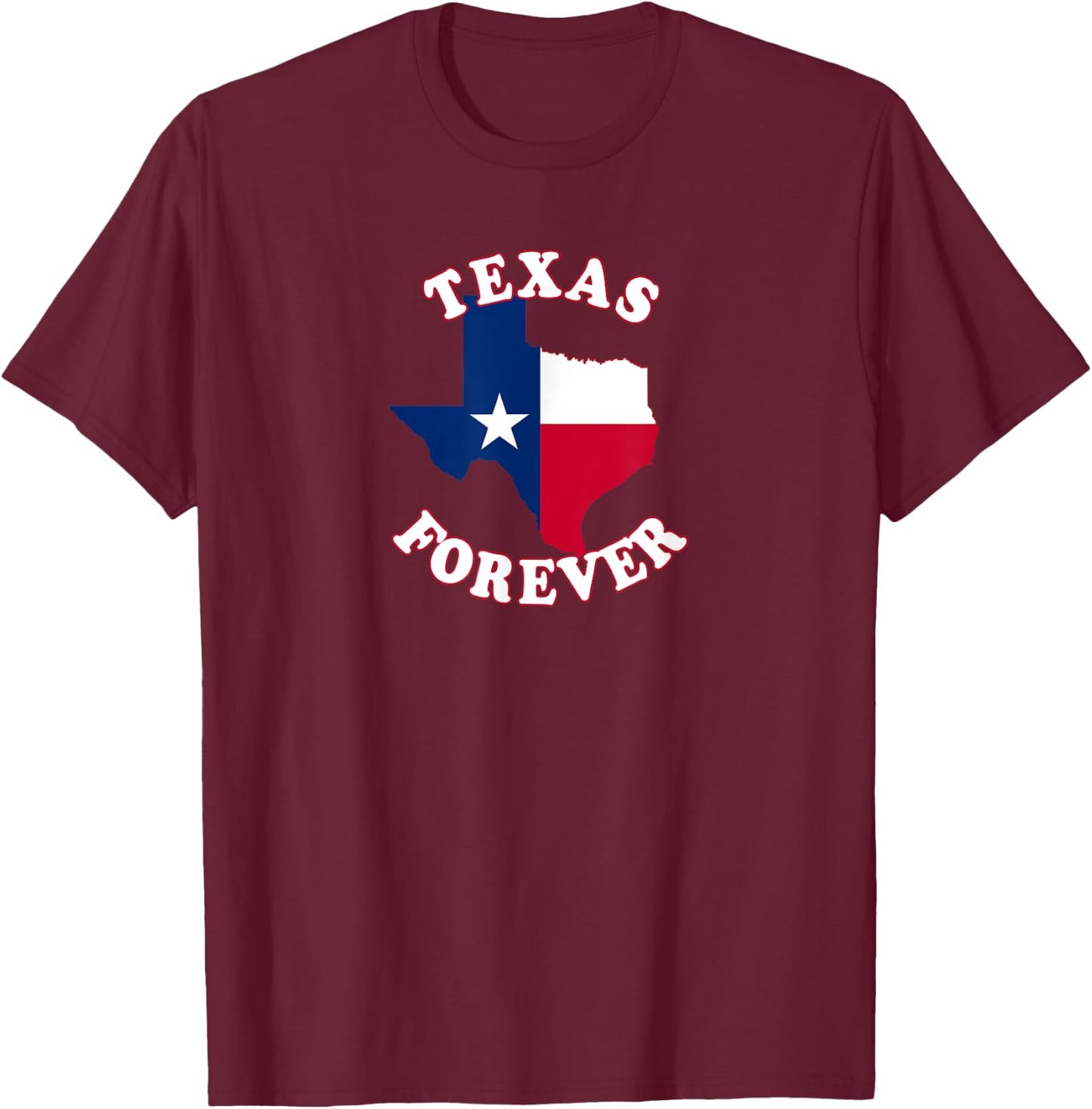 Texas Forever with State Outline and Flag T-Shirt - T-Shirt | Maroon