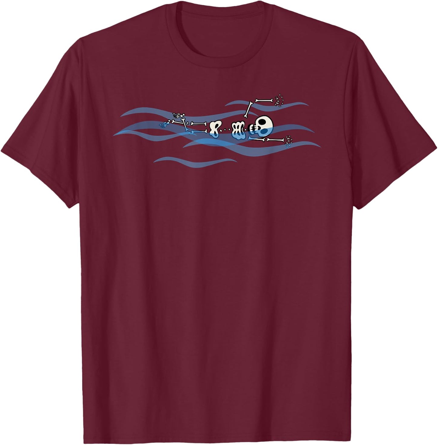 Halloween Skeleton Swimmer | All Hallows' Eve Gift T-Shirt - T-Shirt | Maroon