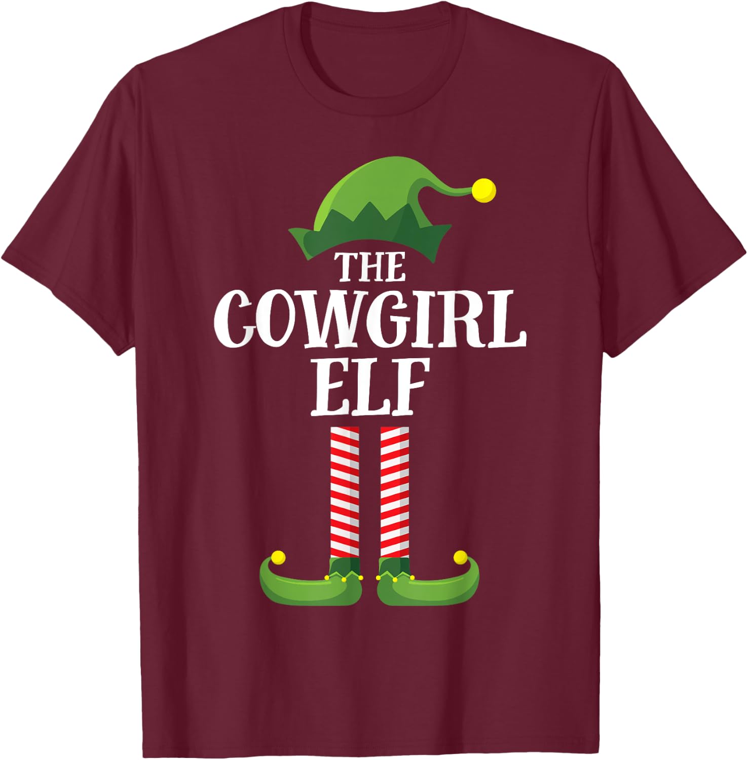 Cowgirl Elf Matching Family Group Christmas Party Pyjamas T-Shirt - T-Shirt | Maroon