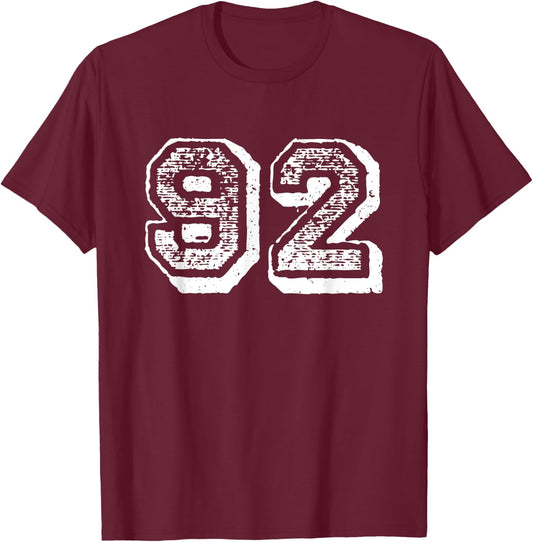 Number 92 Sports Jersey Player #92 Fan FRONT Print Vintage T-Shirt - T-Shirt | Maroon