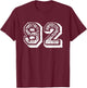 Number 92 Sports Jersey Player #92 Fan FRONT Print Vintage T-Shirt - T-Shirt | Maroon
