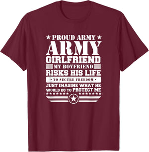 Proud Army Girlfriend Shirt Military Girlfriend Protects Me T-Shirt - T-Shirt | Maroon