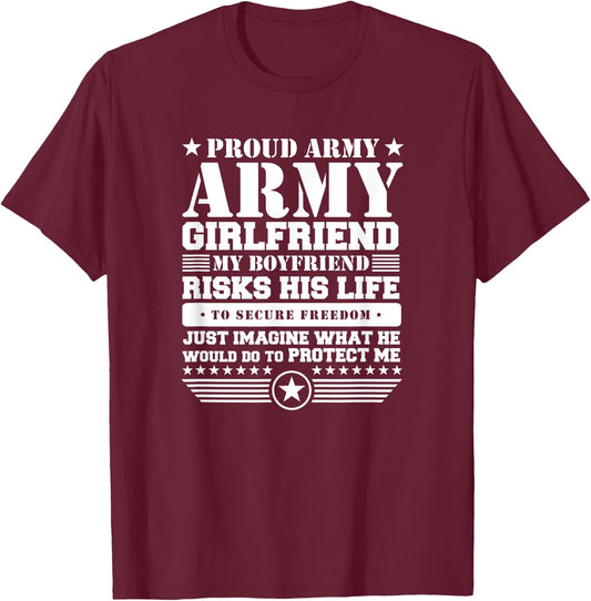 Proud Army Girlfriend Shirt Military Girlfriend Protects Me T-Shirt - T-Shirt | Maroon