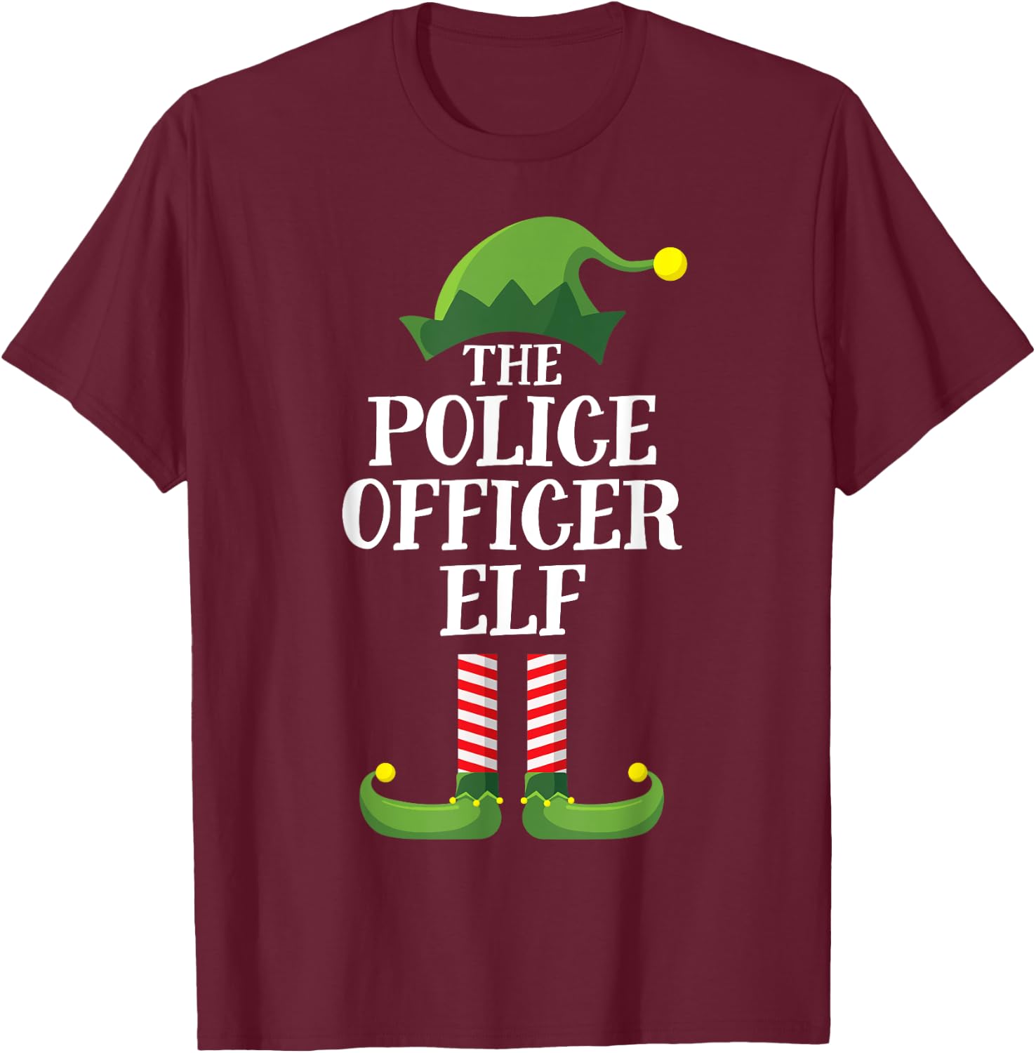 Police Officer Elf Matching Family Group Christmas Party PJ T-Shirt - T-Shirt | Maroon