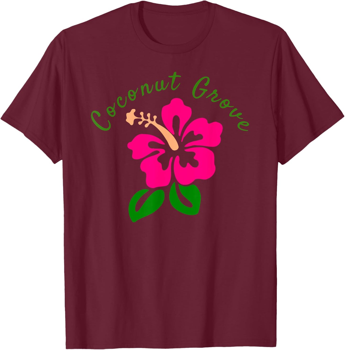 Tropical Coconut Grove Florida Hibiscus Flower T-Shirt - T-Shirt | Maroon