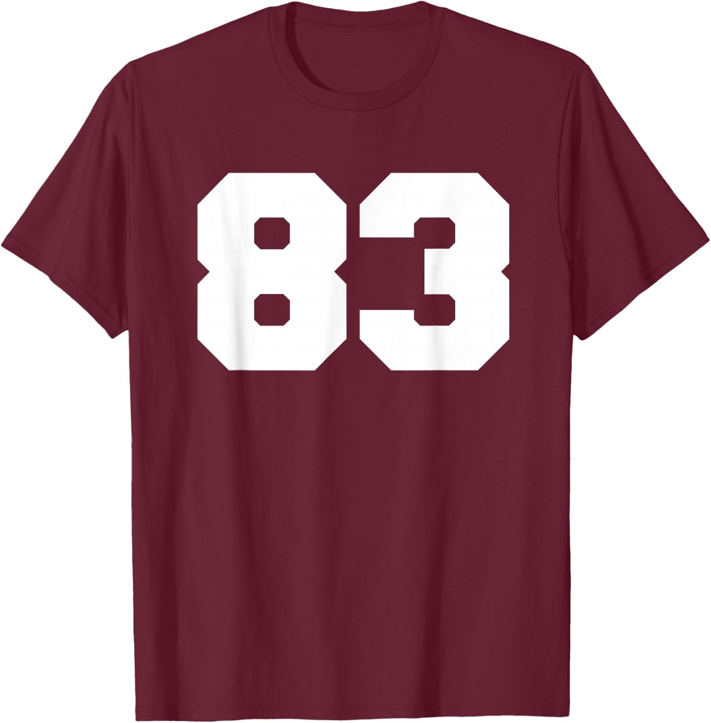 Number 83 Sports Jersey Player #83 Fan FRONT Print Varsity T-Shirt - T-Shirt | Maroon