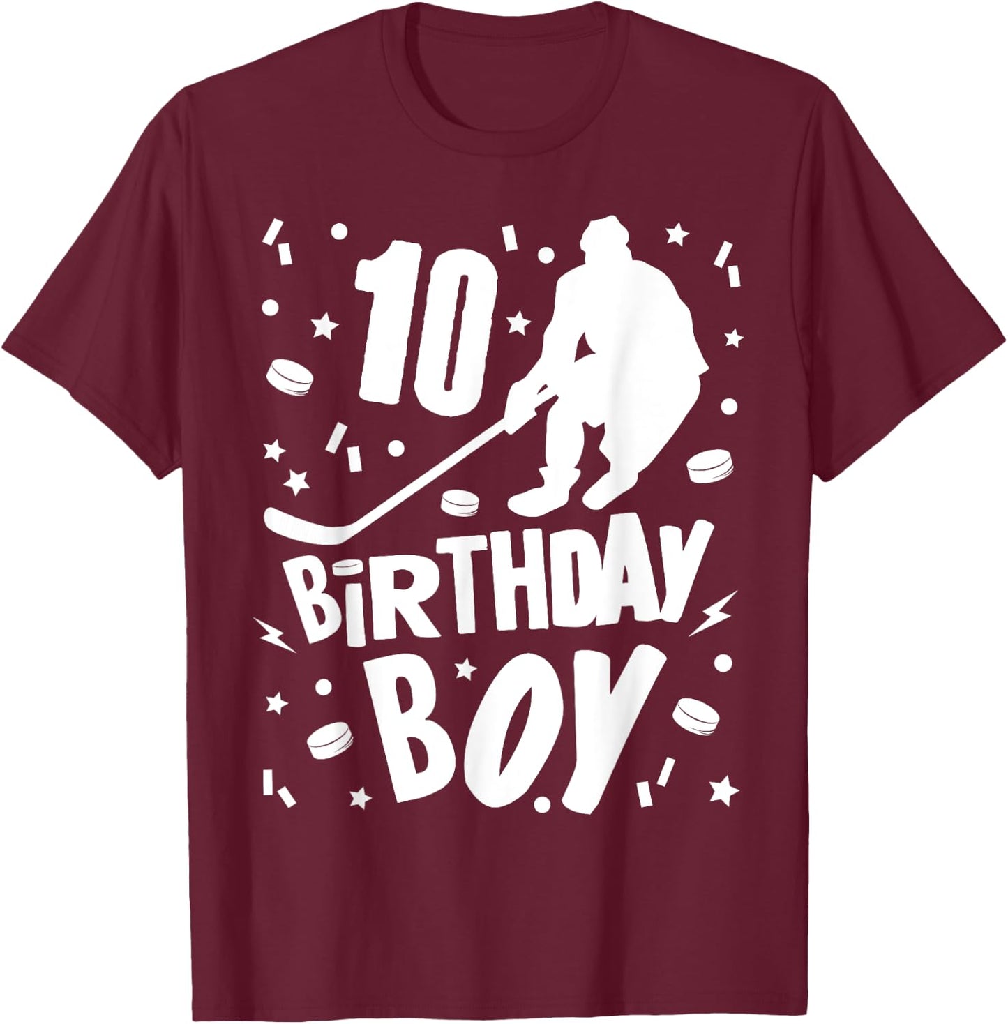 10th Birthday Boy Ice Hockey Kids 10 Years Old Party Gift T-Shirt - T-Shirt | Maroon