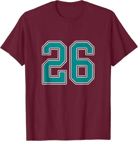 Teal and White Number 26 Jersey Player Uniform #26 Fan T-Shirt - T-Shirt | Maroon
