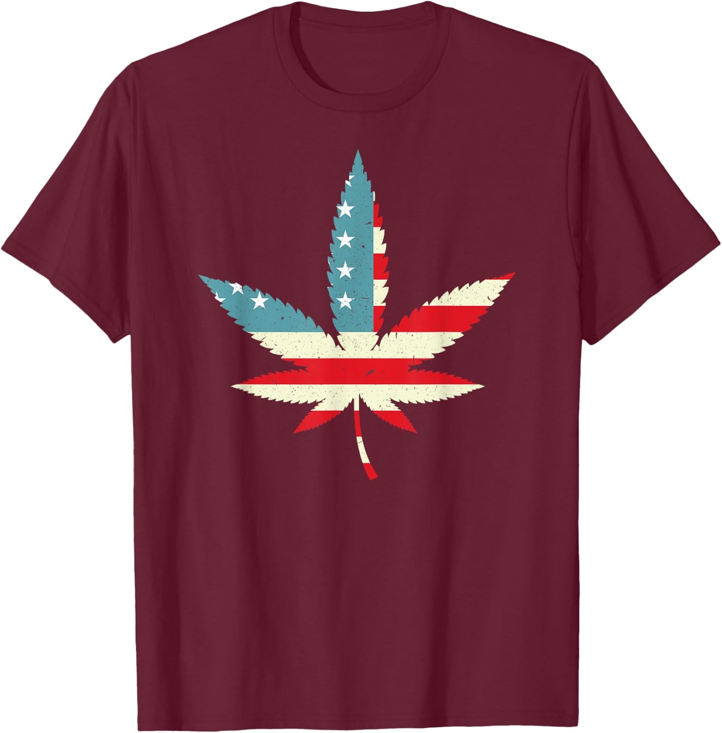 Weed Cannabis Patriot Marijuana USA American Flag Leaf Gift Women Men T-Shirt - T-Shirt | Maroon