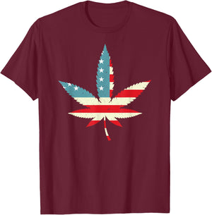Weed Cannabis Patriot Marijuana USA American Flag Leaf Gift Women Men T-Shirt - T-Shirt | Maroon