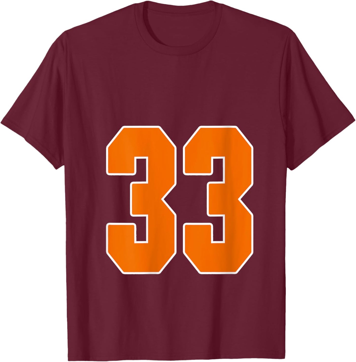 Orange Sports Number 33 Jersey Uniform Player Fan V-Neck T-Shirt - T-Shirt | Maroon