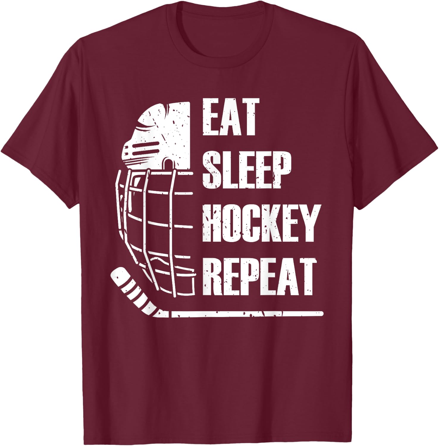 Eat Sleep Hockey Repeat Funny Mask Stick Ice Hokey Player T-Shirt - T-Shirt | Maroon