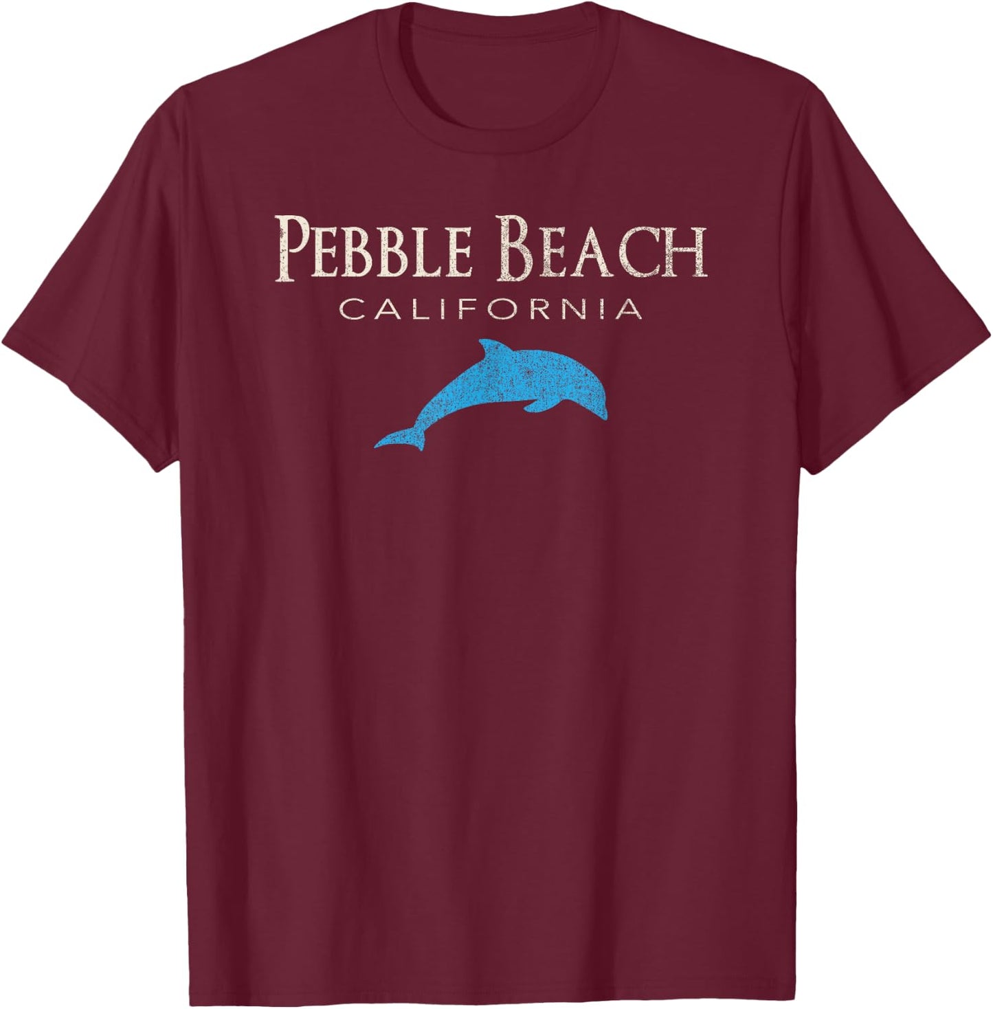 Vintage Pebble Beach CA Dolphin T Shirt T-Shirt - T-Shirt | Maroon