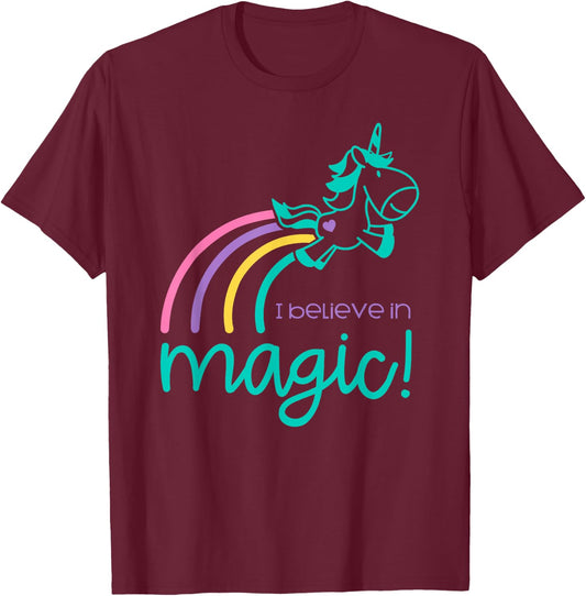 I Believe In Magic Colorful Unicorn T-Shirt - T-Shirt | Maroon