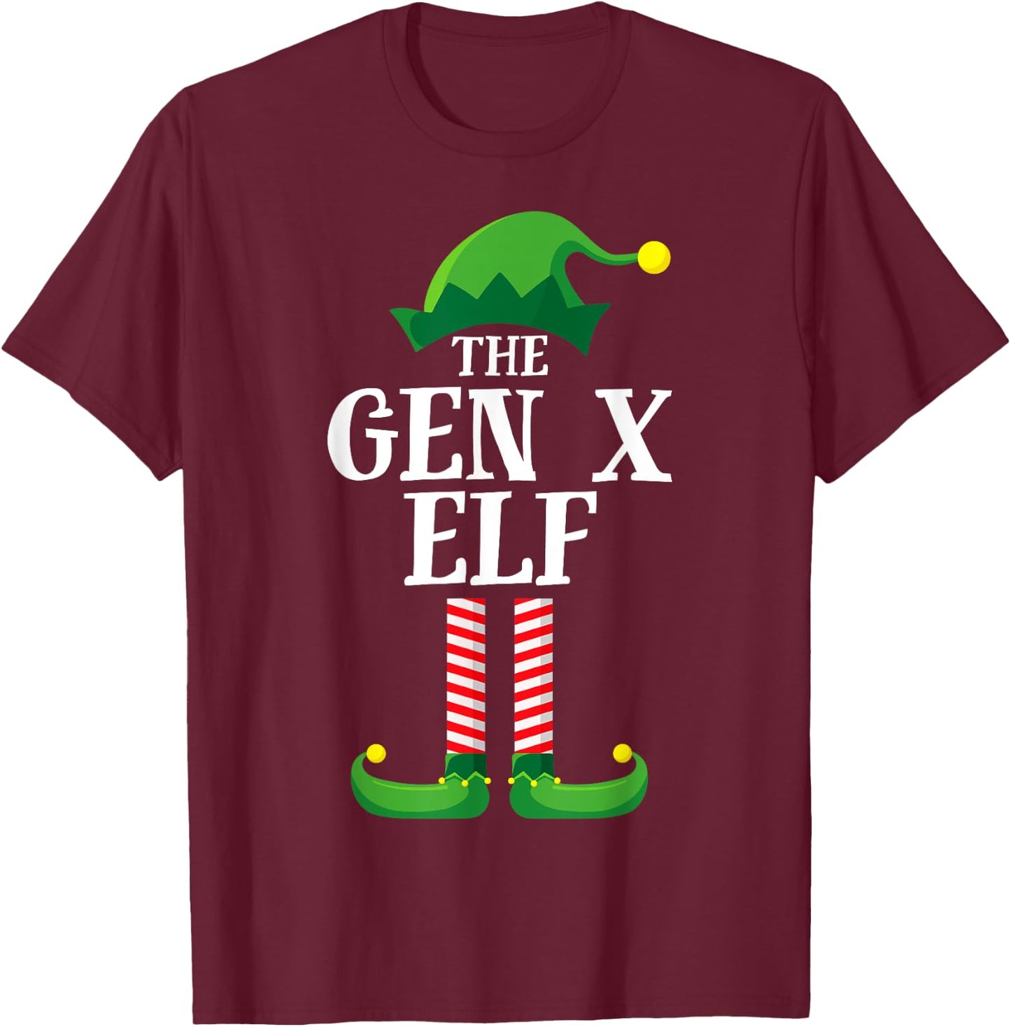 Gen X Elf Matching Family Group Christmas Party Pyjamas T-Shirt - T-Shirt | Maroon