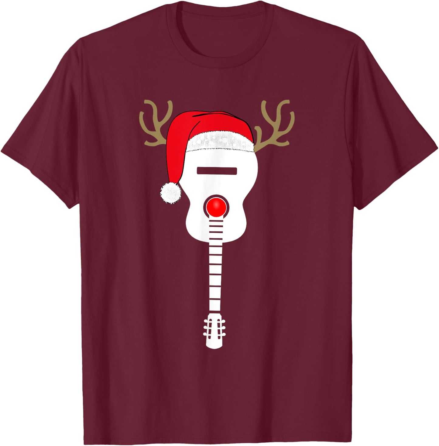 Christmas Guitar santa hat reindeer antlers for kids adults T-Shirt - T-Shirt | Maroon