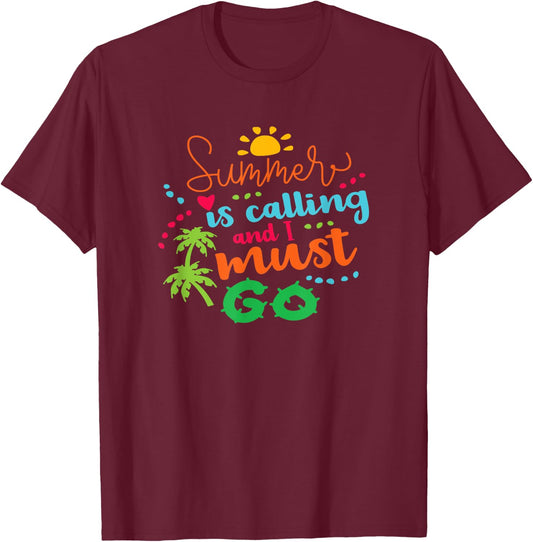 Holiday Summer Is Calling And I Must Go Vacation Fun Surfing Men Women Girls Kids T-Shirt - T-Shirt | Maroon