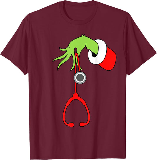 Nurse Christmas Stethoscope Nurses Xmas Pajamas PJs Women T-Shirt - T-Shirt | Maroon