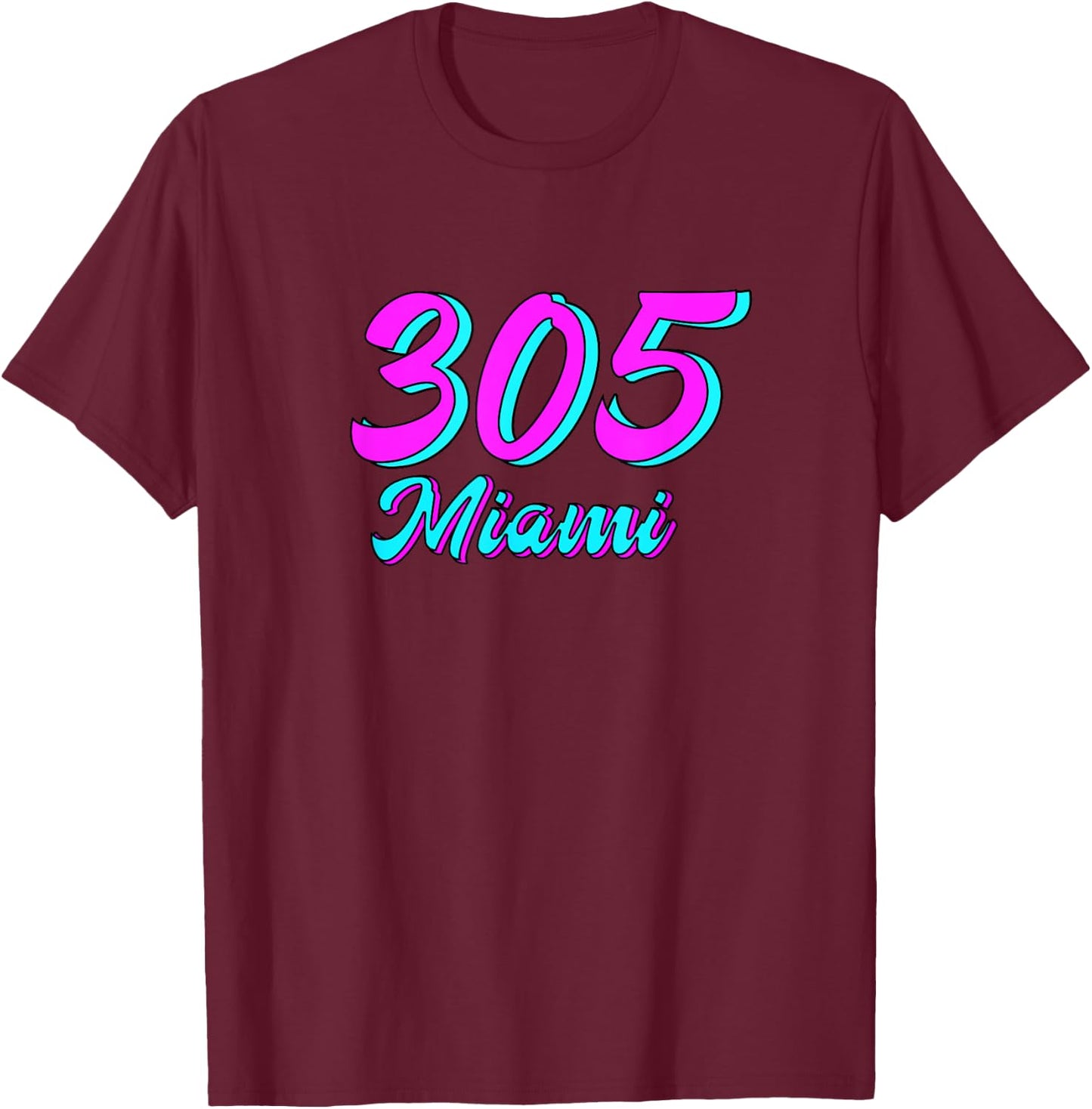 305 Miami Dade County South Beach Pink & Blue Deco Retro Men Women Girls Kids T-Shirt - T-Shirt | Maroon