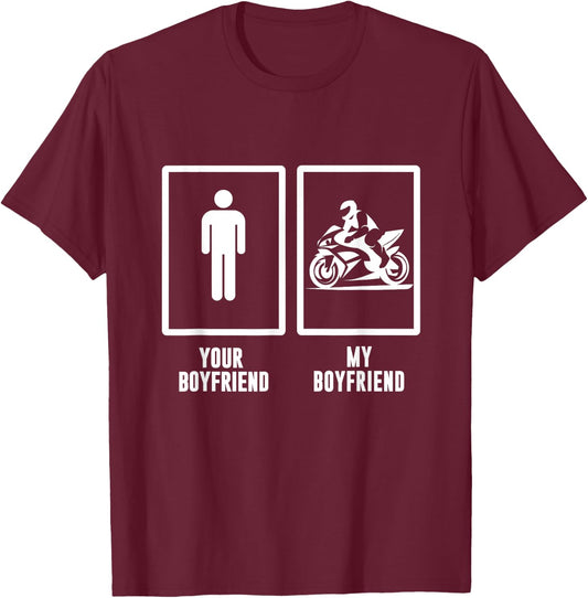 funny Your boyfriend, My boyfriend Motorbike, Motorcycle Men T-Shirt - T-Shirt | Maroon