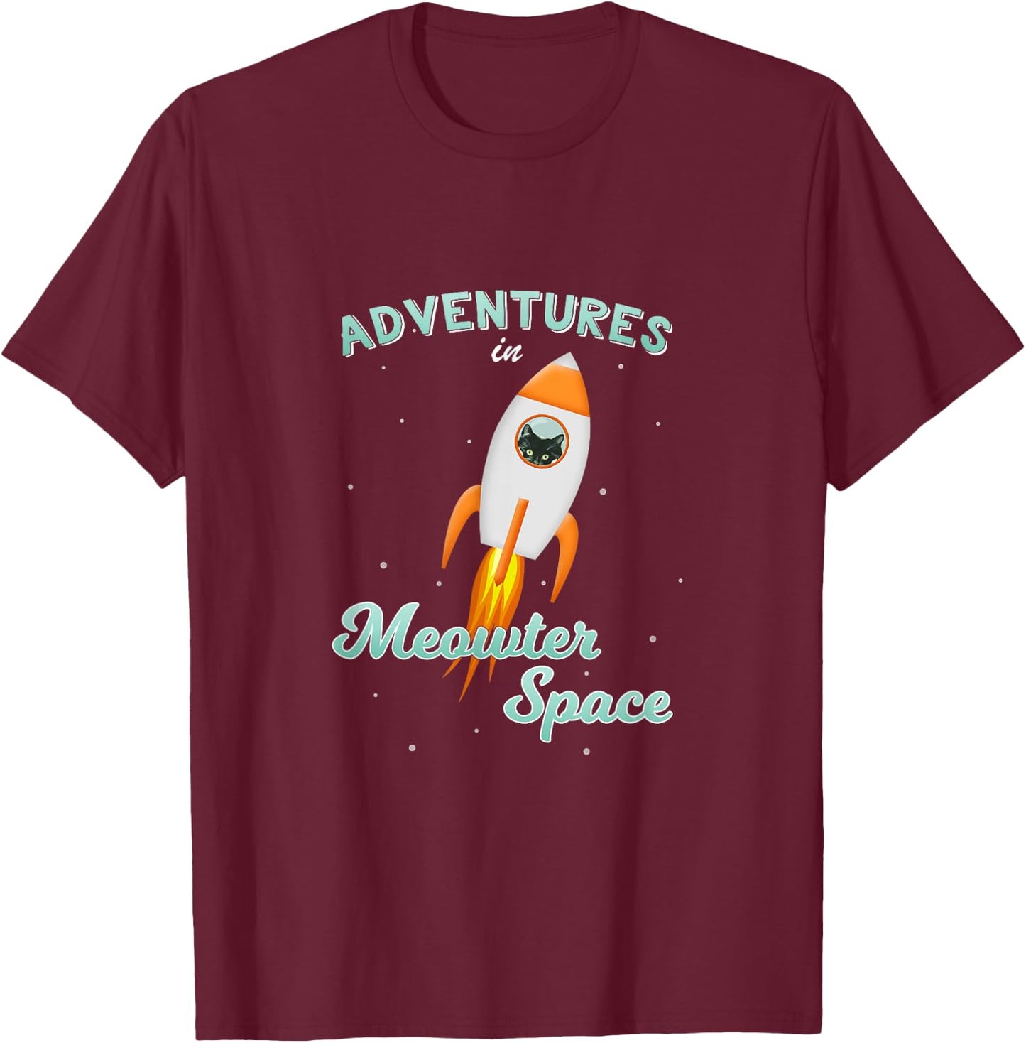 Cat Space Shirt Rocket Ship Outer Space Adventure T-Shirt - T-Shirt | Maroon