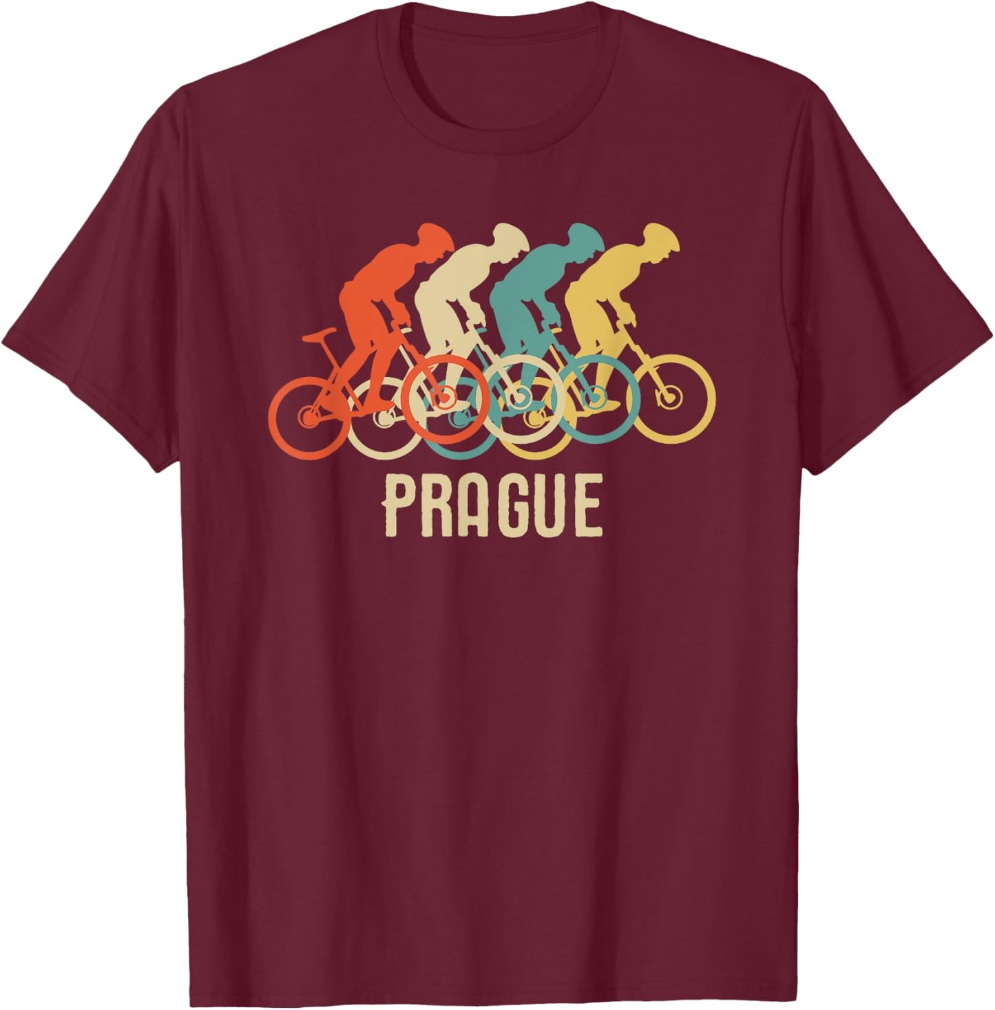 Retro Vintage Bike Prague T Shirt T-Shirt - T-Shirt | Maroon