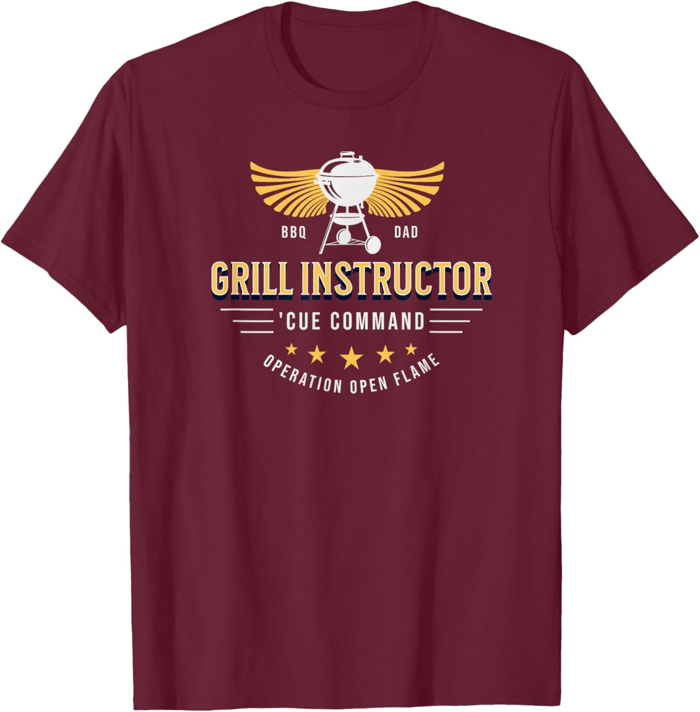 Grill Instructor BBQ Dad – 'Cue Command Op Open Flame Father T-Shirt - T-Shirt | Maroon