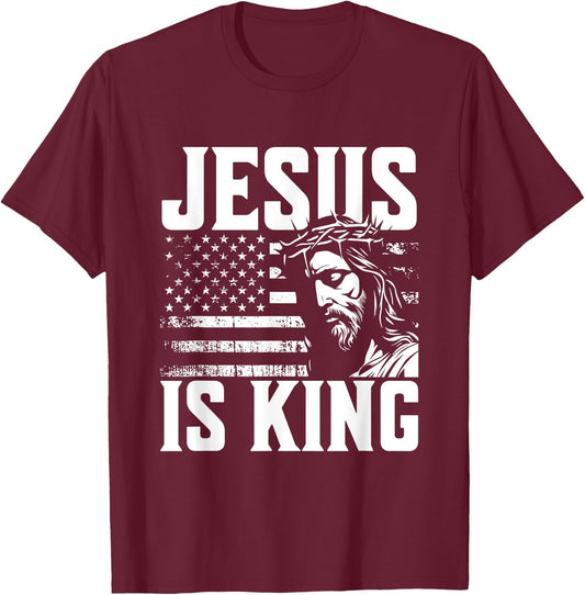 Minimalist Christian Religious Prayer Jesus Is King T-Shirt - T-Shirt | Maroon