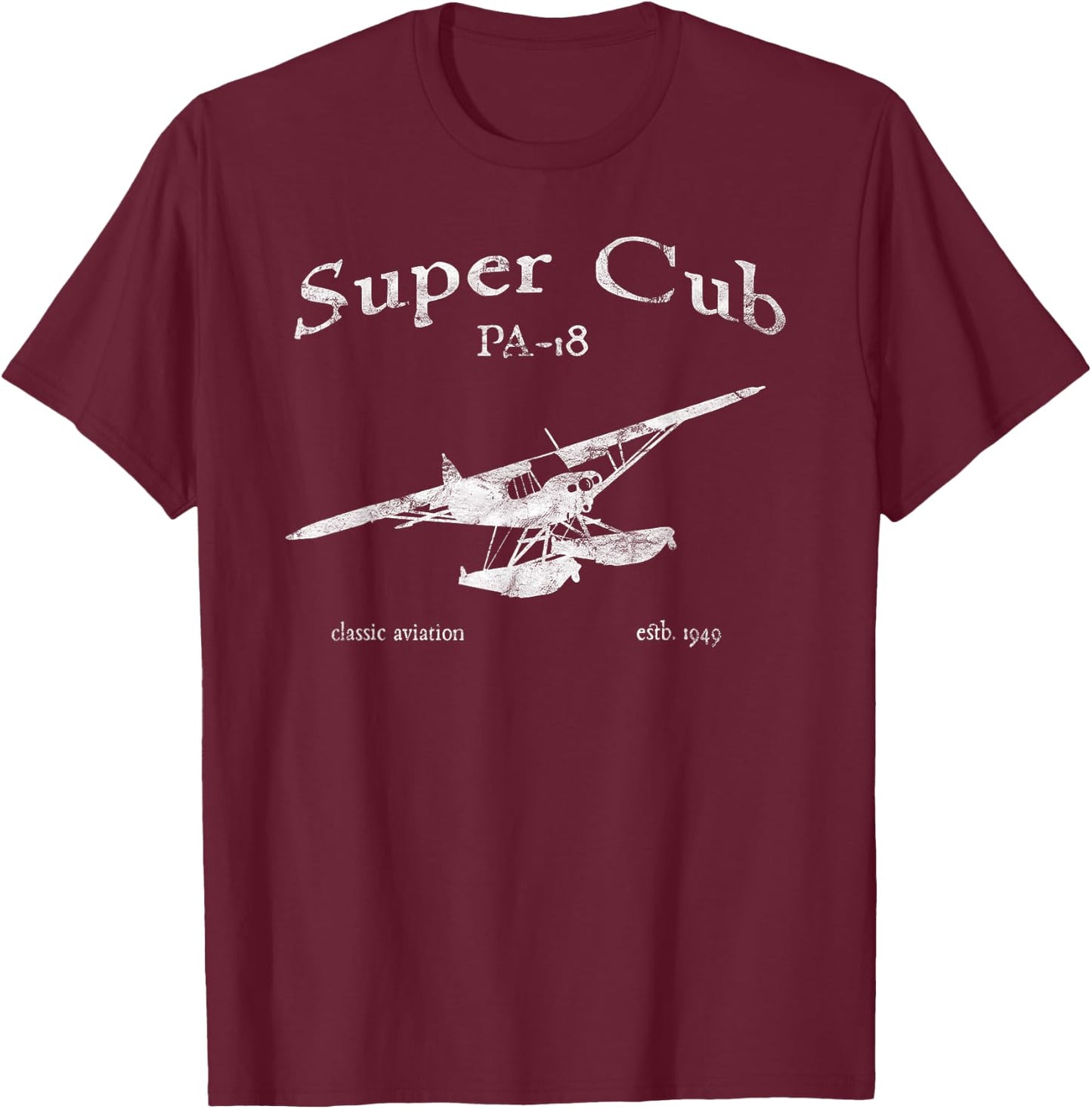 PA-18 Super Cub Airplane Classic Vintage Airplane Pilot T-Shirt - T-Shirt | Maroon
