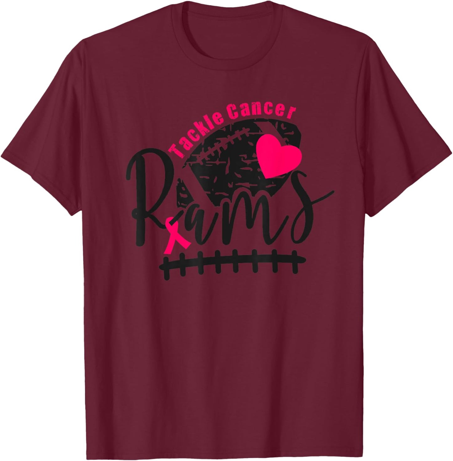 Ram's Pink Out Tackle Cancer T-Shirt - T-Shirt | Maroon