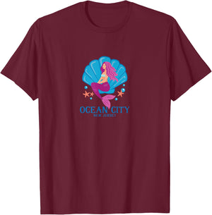 Ocean City New Jersey NJ Mermaid & Sea Shell T-Shirt - T-Shirt | Maroon