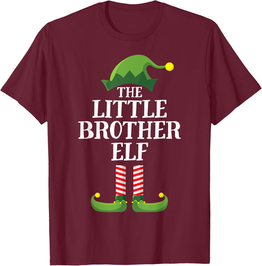 Little Brother Elf Matching Family Group Christmas Boys T-Shirt - T-Shirt | Maroon