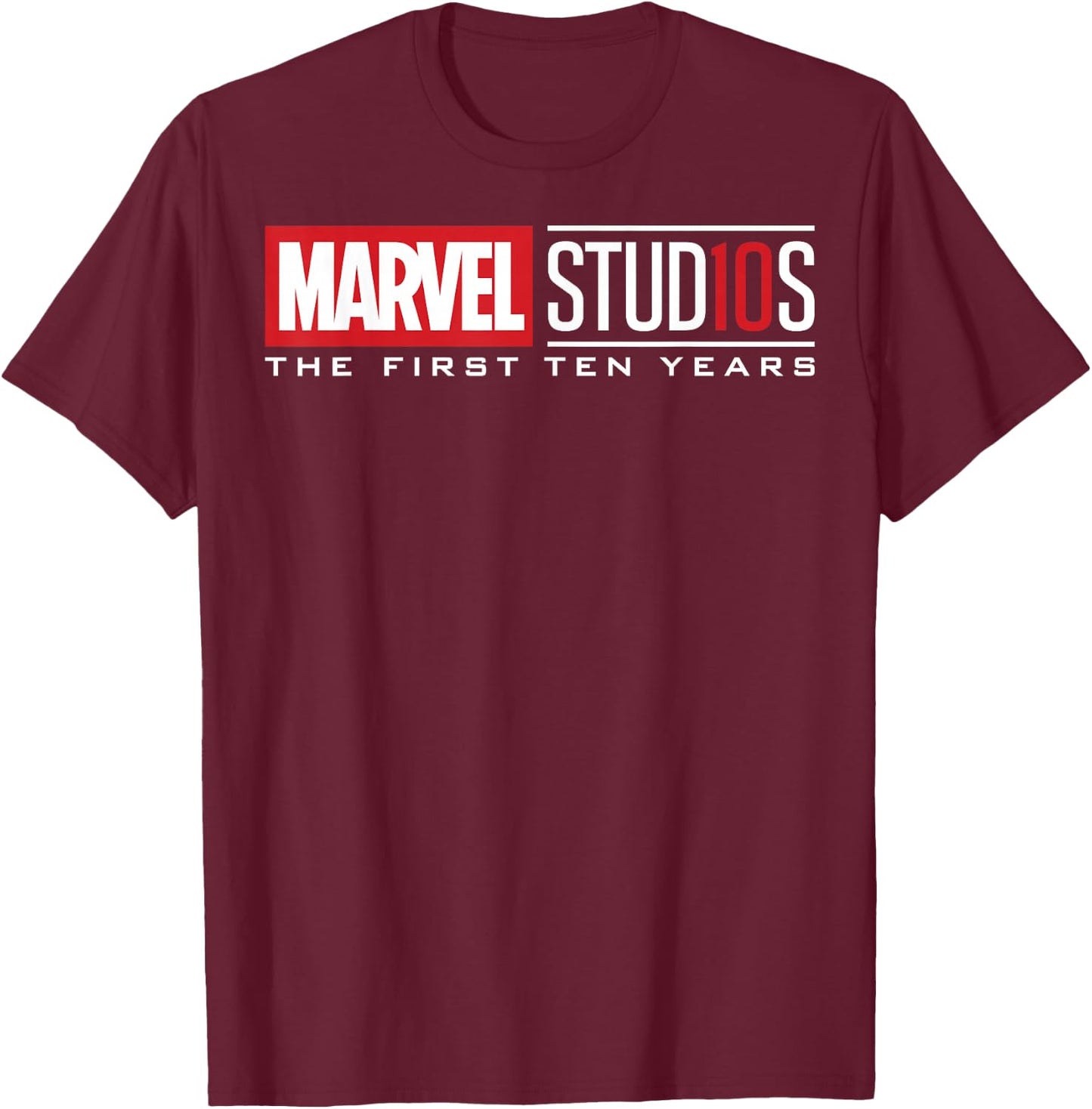 Marvel Studios First Ten Years White Logo Graphic T-Shirt - T-Shirt | Maroon