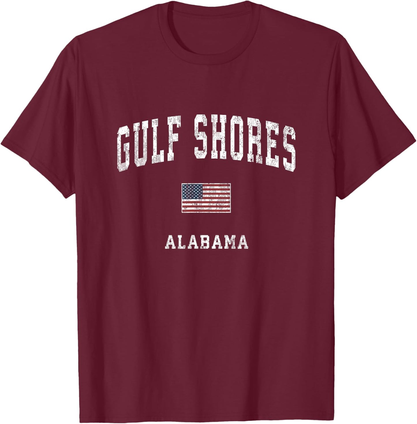 Gulf Shores Alabama AL Vintage American Flag Sports Design T-Shirt - T-Shirt | Maroon