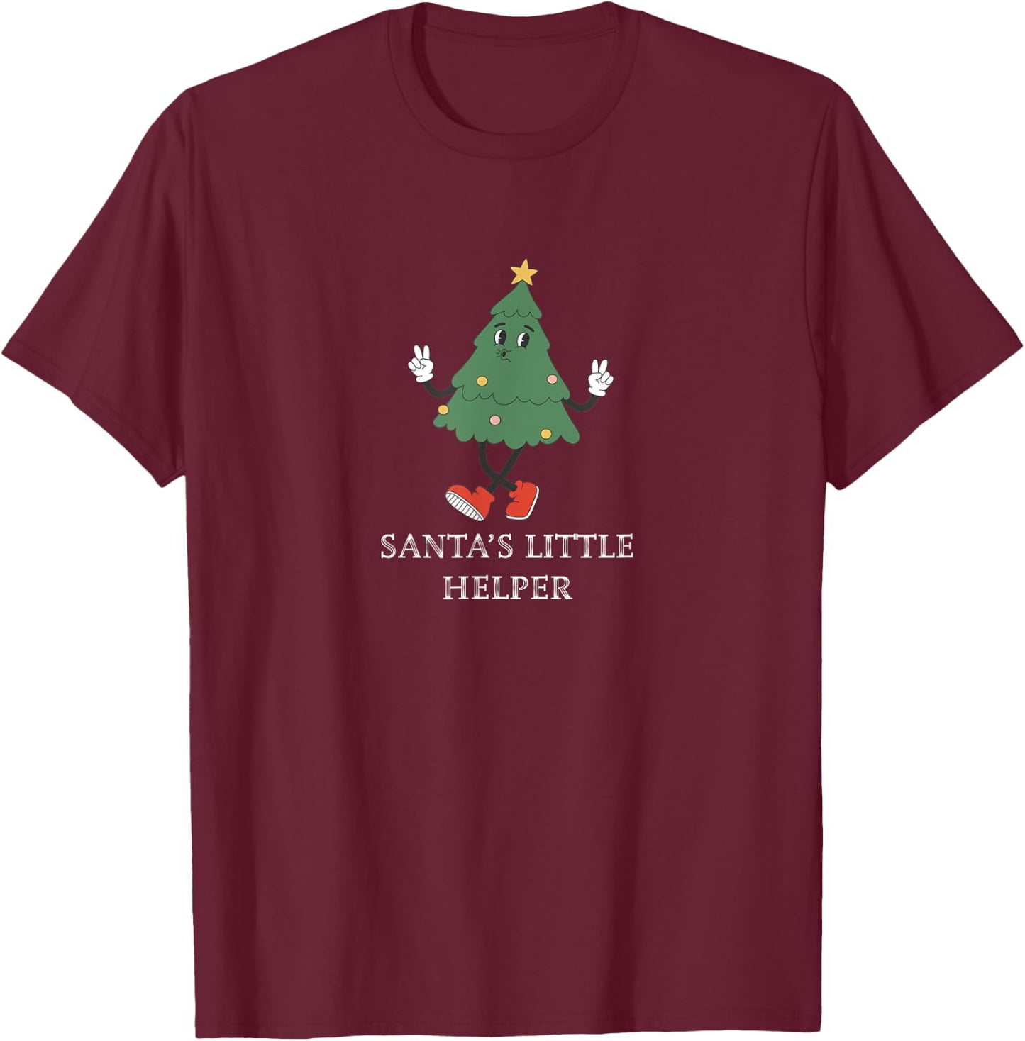 Santa's Little Helper Christmas Tree Character T-Shirt - T-Shirt | Maroon