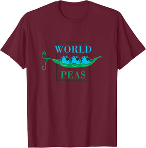 World Peas (Peace) Funny Pun T-Shirt - T-Shirt | Maroon