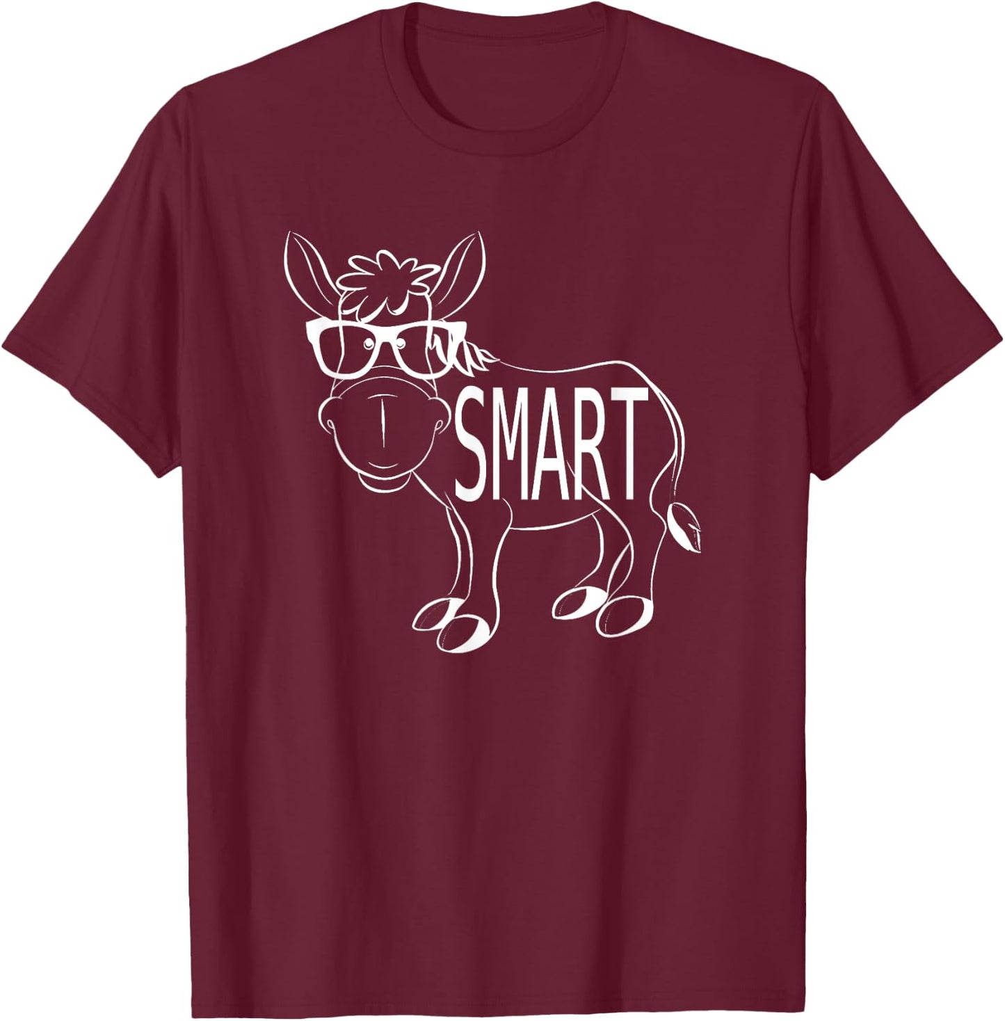 Funny Cute Sarcastic Smart Ass Donkey w Glasses Humorous T-Shirt - T-Shirt | Maroon