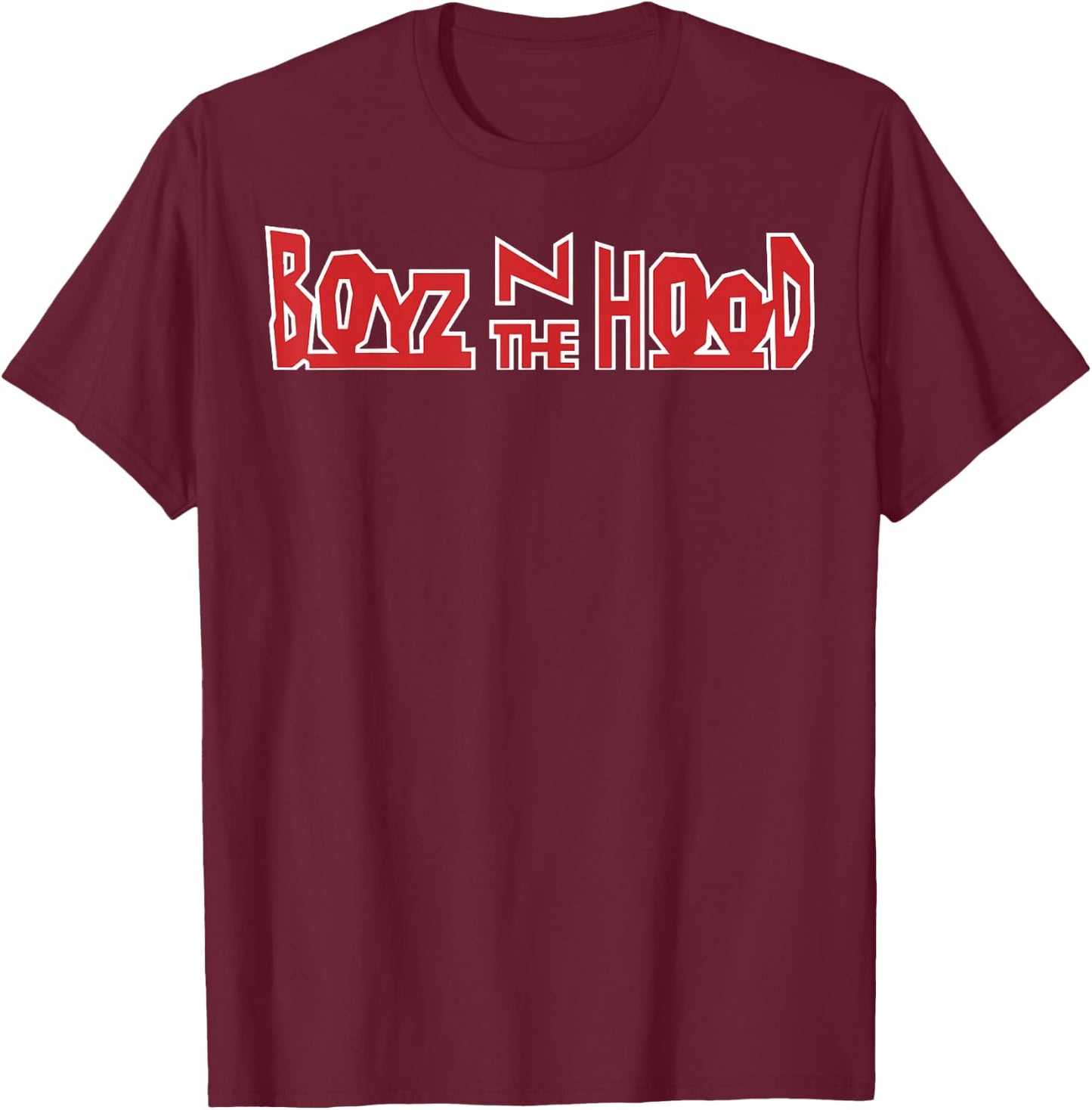 Boyz N The Hood Red Movie Logo White Outline Small T-Shirt - T-Shirt | Maroon