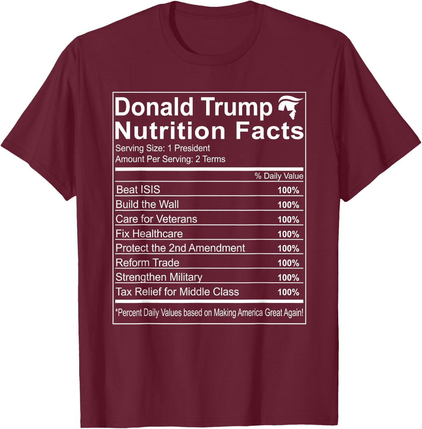 Donald Trump Nutrition Facts Make America Great Small T-Shirt - T-Shirt | Maroon