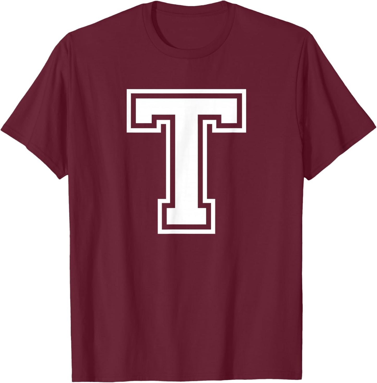 Letter T Name Initial Varsity Alphabet Monogram T-Shirt - T-Shirt | Maroon