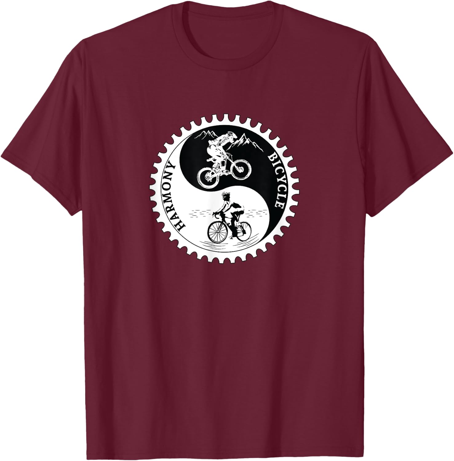 Bicycle Shirt Gift Yin Yang Road And Mountain Bike Month T-Shirt - T-Shirt | Maroon